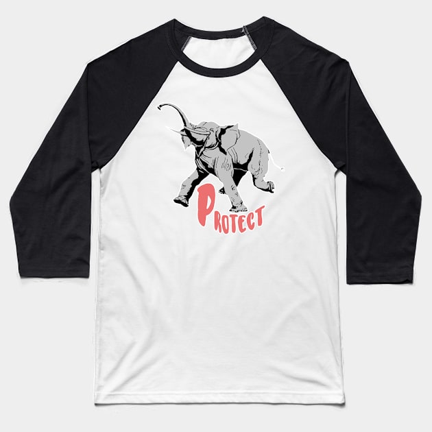 Protect Elephants Animal Conservation Baseball T-Shirt by encycloart